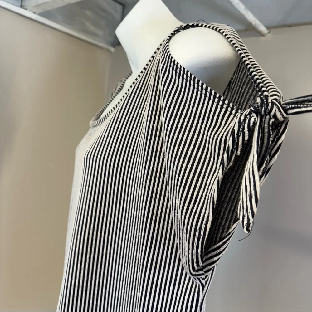 Ava James Womens Top Large Blue/white Striped Cold Shoulder - Picture 3 of 8